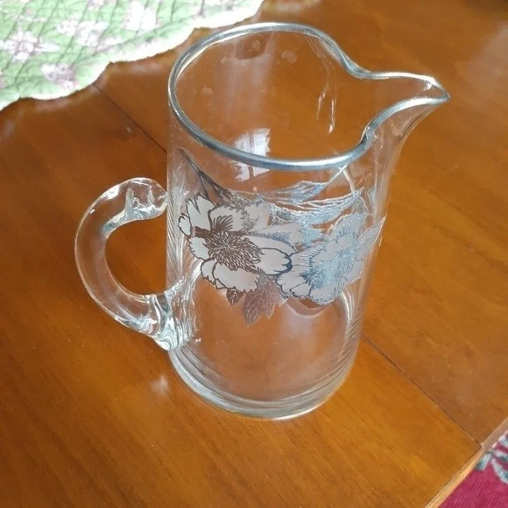 Duncan Miller bar pitcher cocktail decanter silver floral vintage antique glass